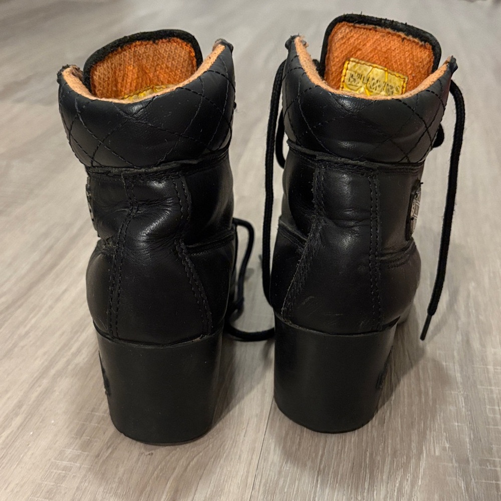 Harley-Davidson Women's Black Leather Heeled Boots With Orange Interior - Picture 4 of 8